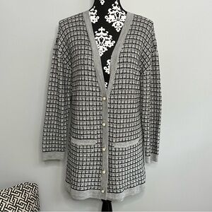 Talbots 100% Merino Wool Long Cardigan Size Large Petite Old Money Tweed Neutral